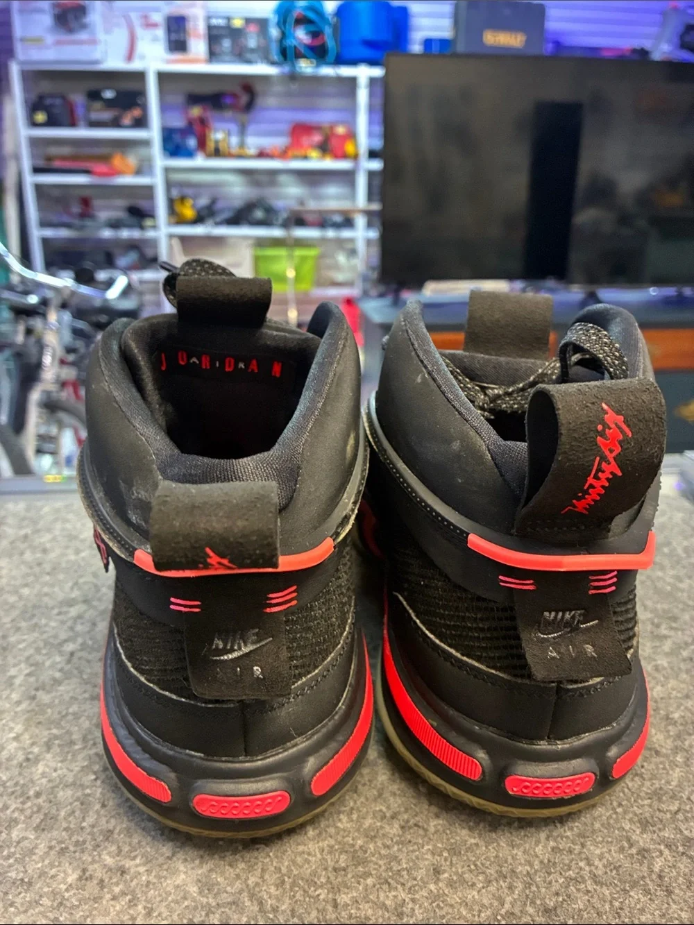 Jordan Men’s Black & Red Athletic High-Top Sneakers